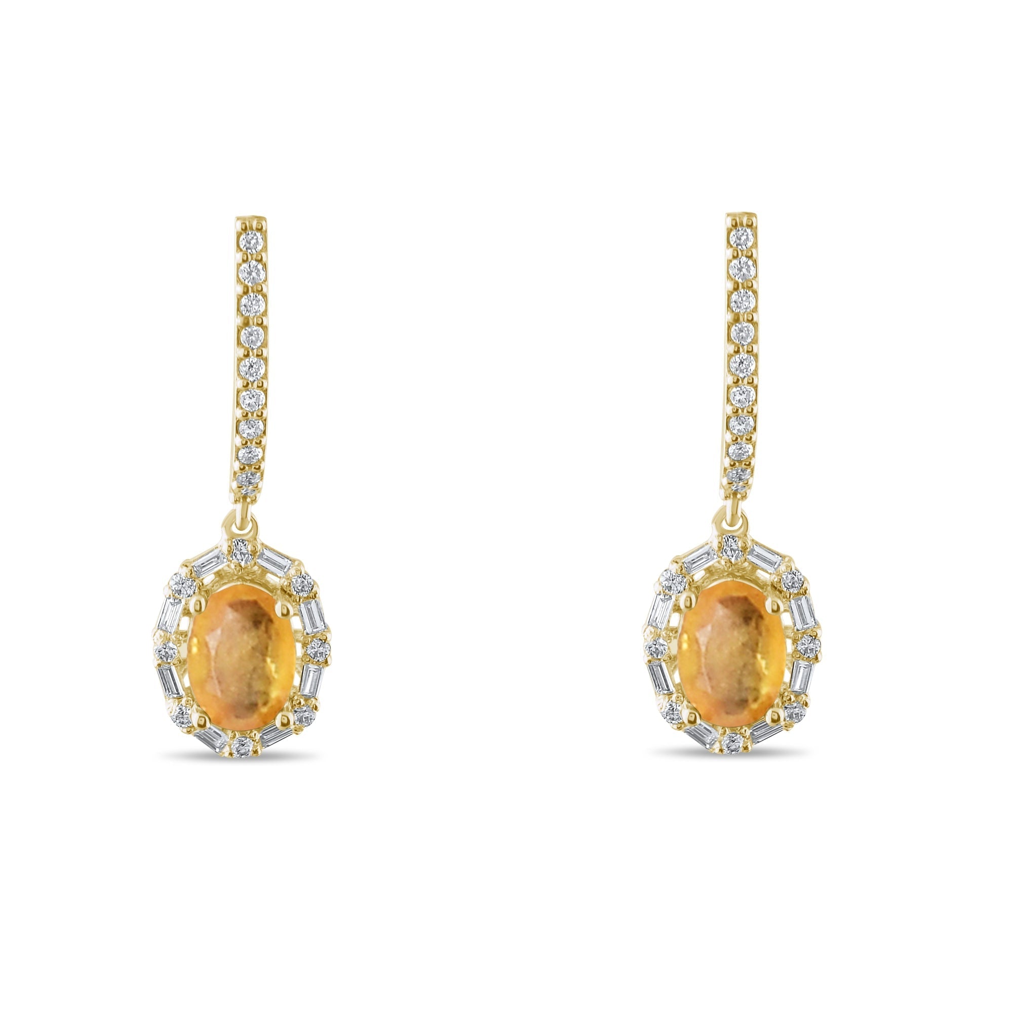 2.09 Carat Natural Diamond and Yellow Sapphire Earrings – Fine Jewelry Design - Gold Stone Diamond