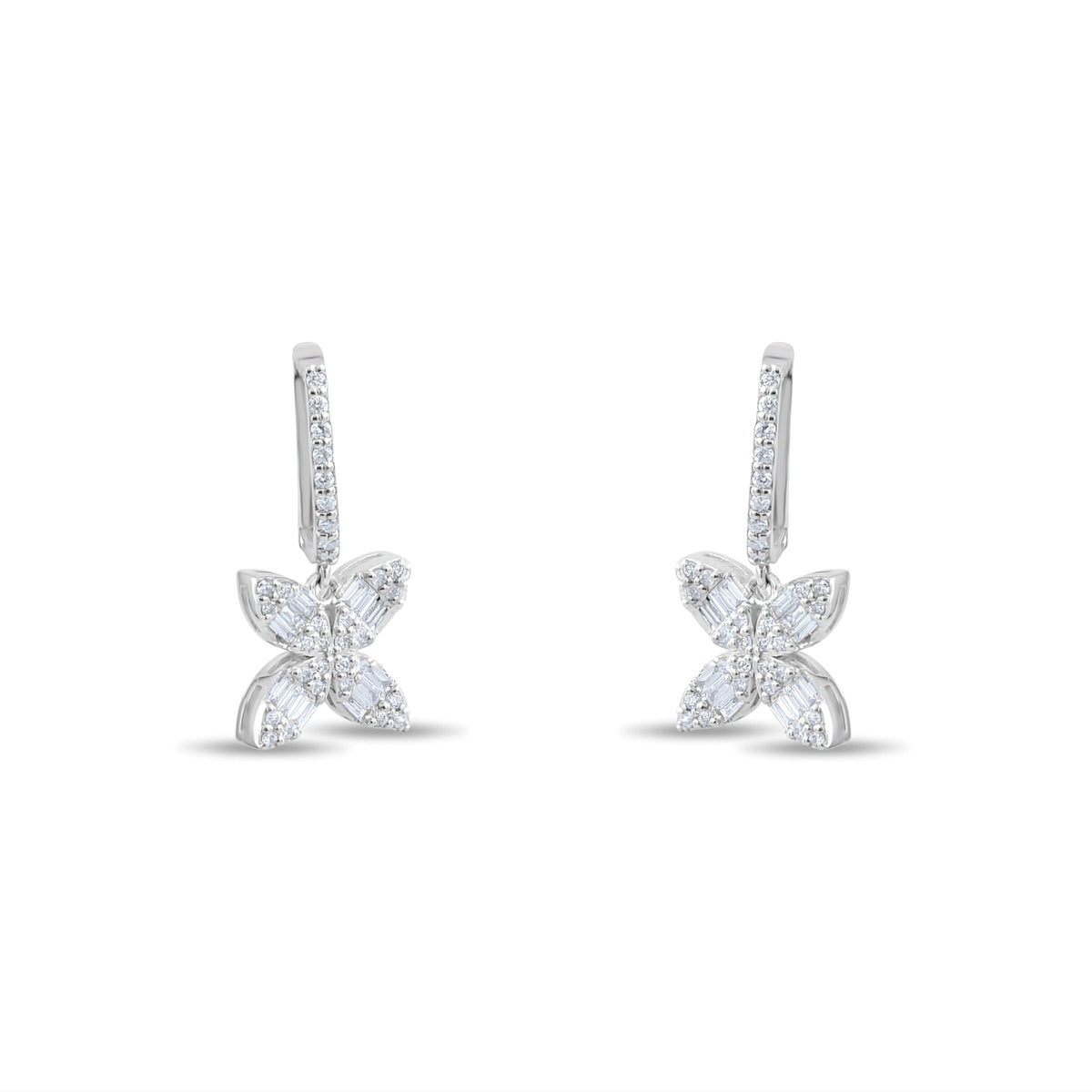 0.58 Carat Baguette Diamond Floral Earrings – Fine Jewelry Design - Gold Stone Diamond