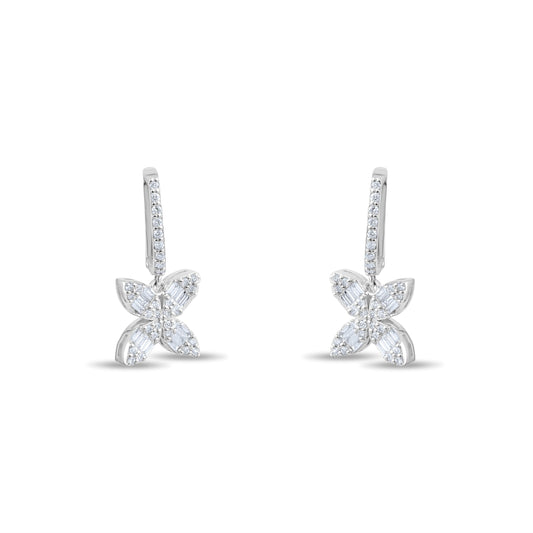 0.58 Carat Baguette Diamond Floral Earrings – Fine Jewelry Design - Gold Stone Diamond