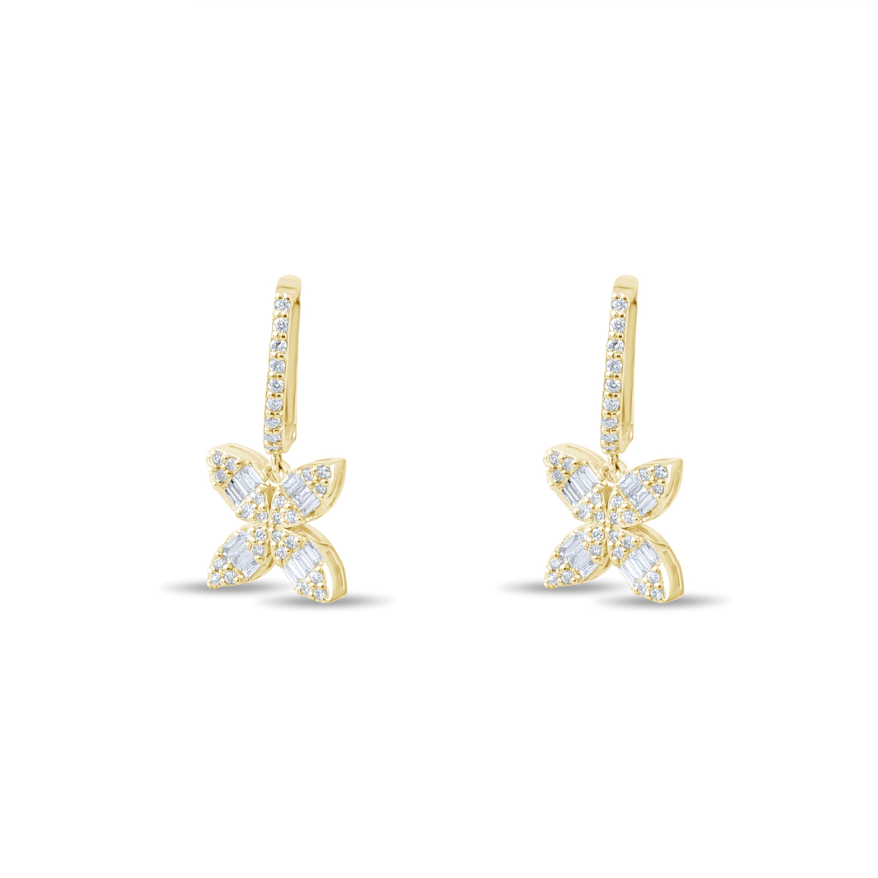0.58 Carat Baguette Diamond Floral Earrings – Fine Jewelry Design - Gold Stone Diamond