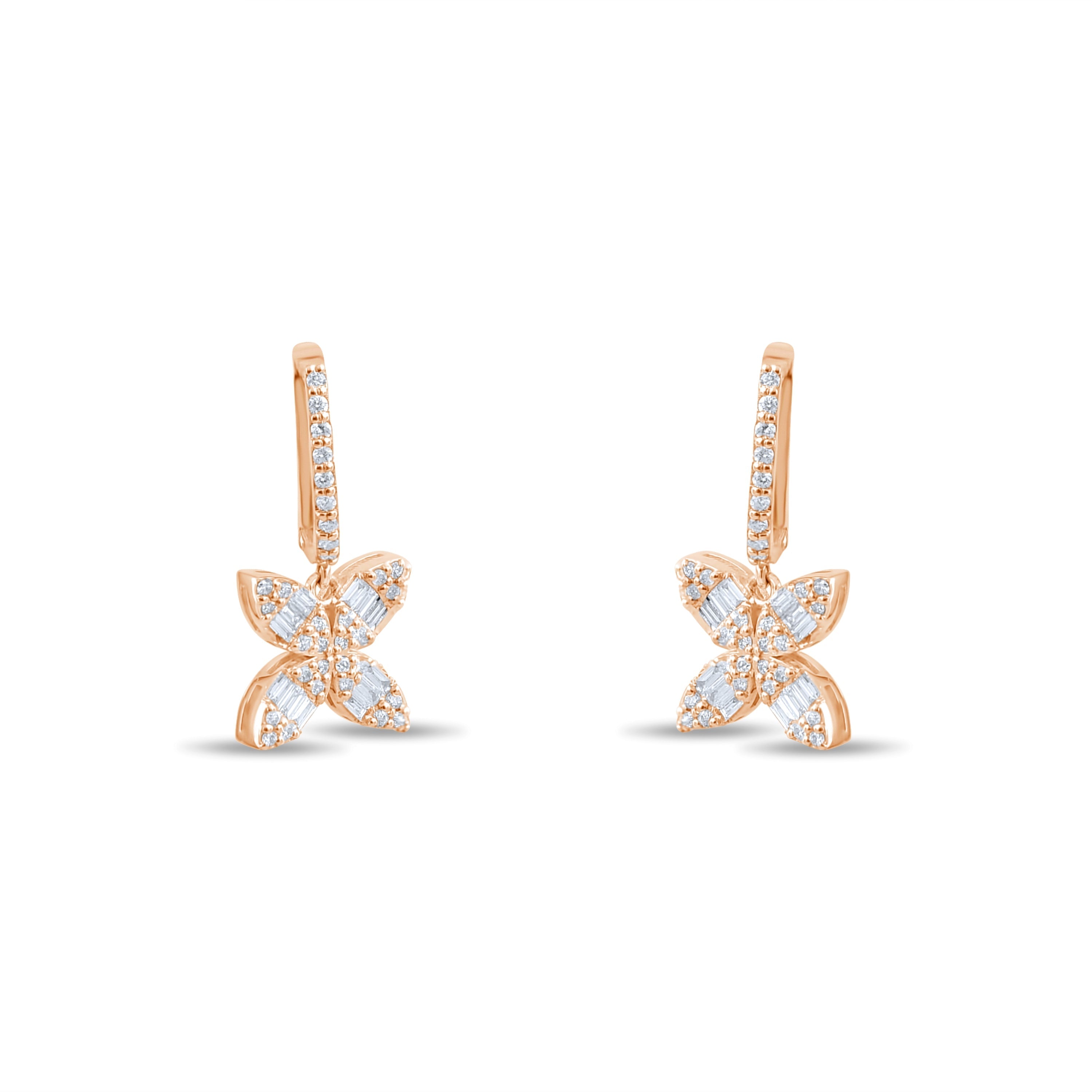 0.58 Carat Baguette Diamond Floral Earrings – Fine Jewelry Design - Gold Stone Diamond