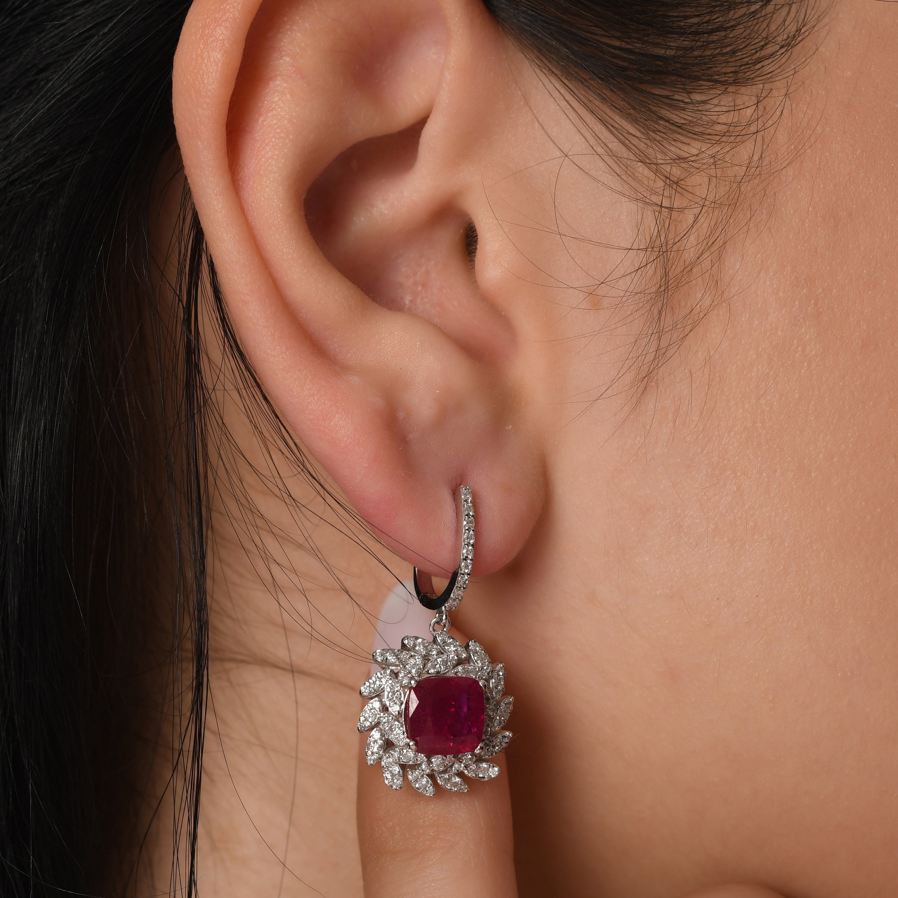 8.36 Carat Natural Diamond and Ruby Earrings – Fine Jewelry Design - Gold Stone Diamond