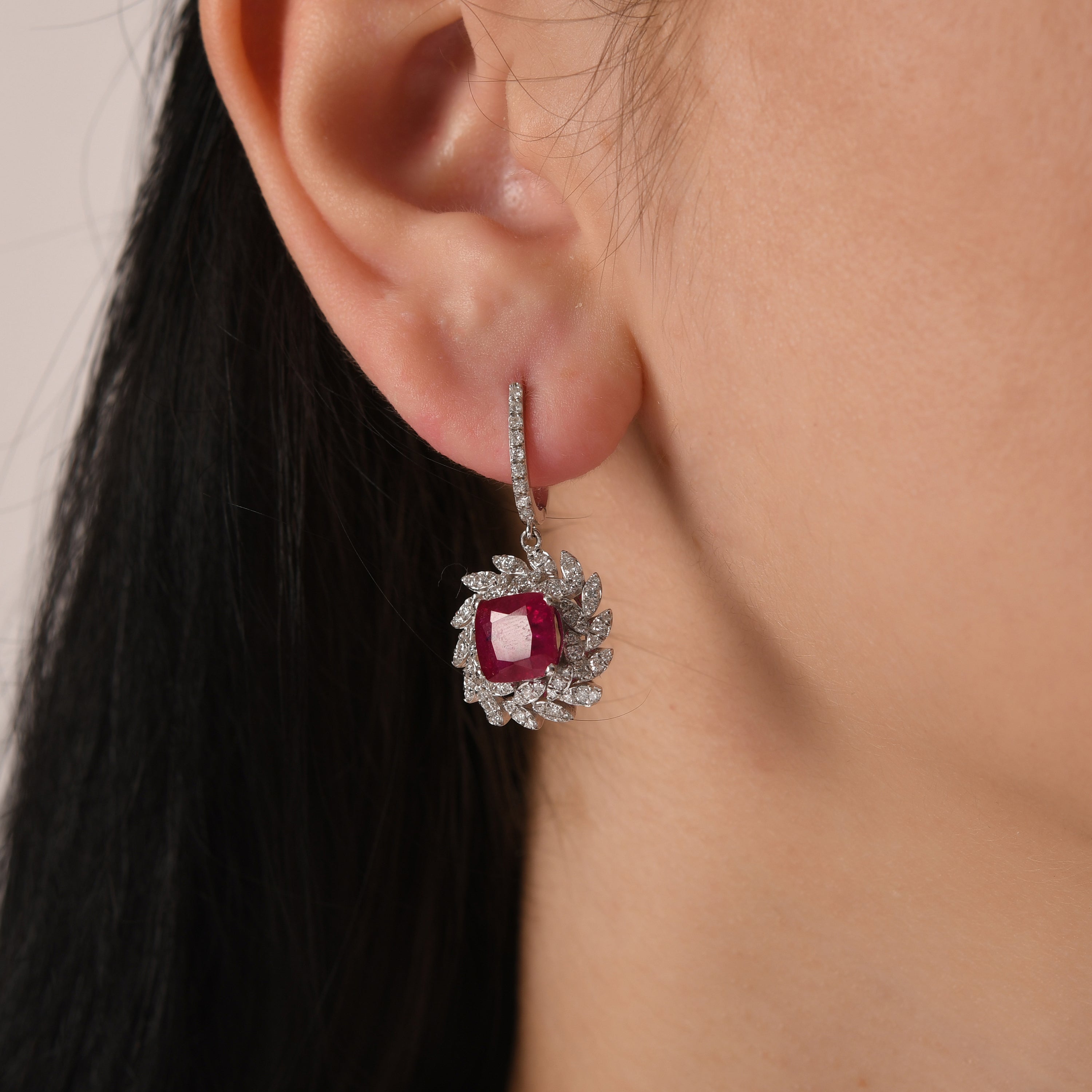 8.36 Carat Natural Diamond and Ruby Earrings – Fine Jewelry Design - Gold Stone Diamond