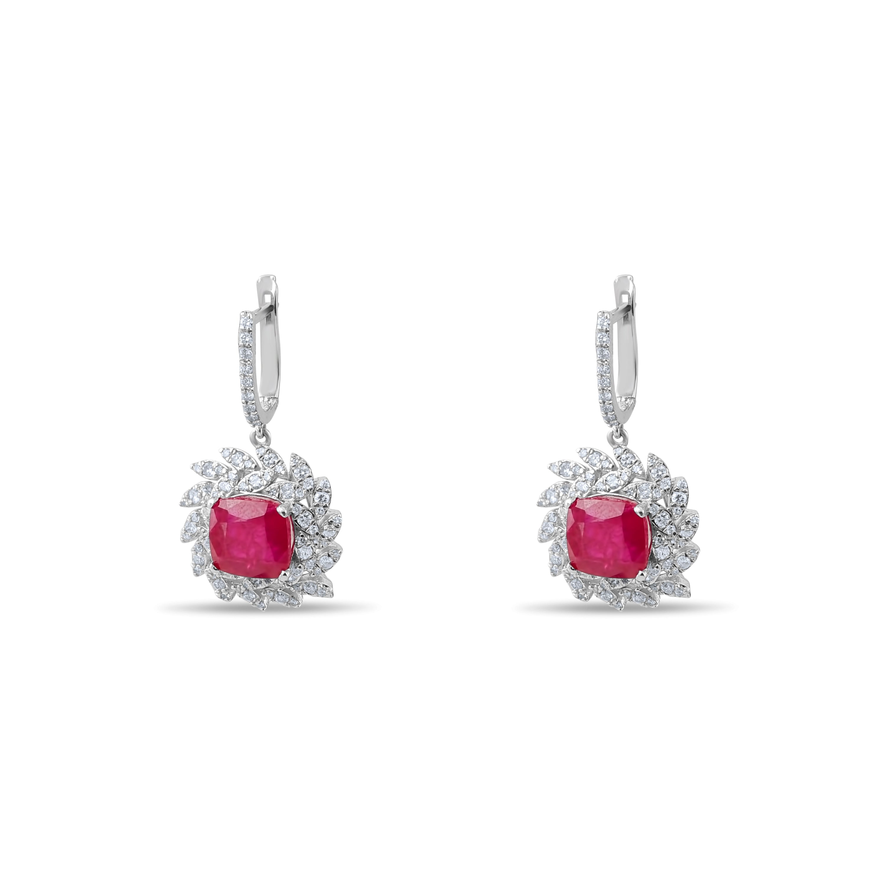 8.36 Carat Natural Diamond and Ruby Earrings – Fine Jewelry Design - Gold Stone Diamond