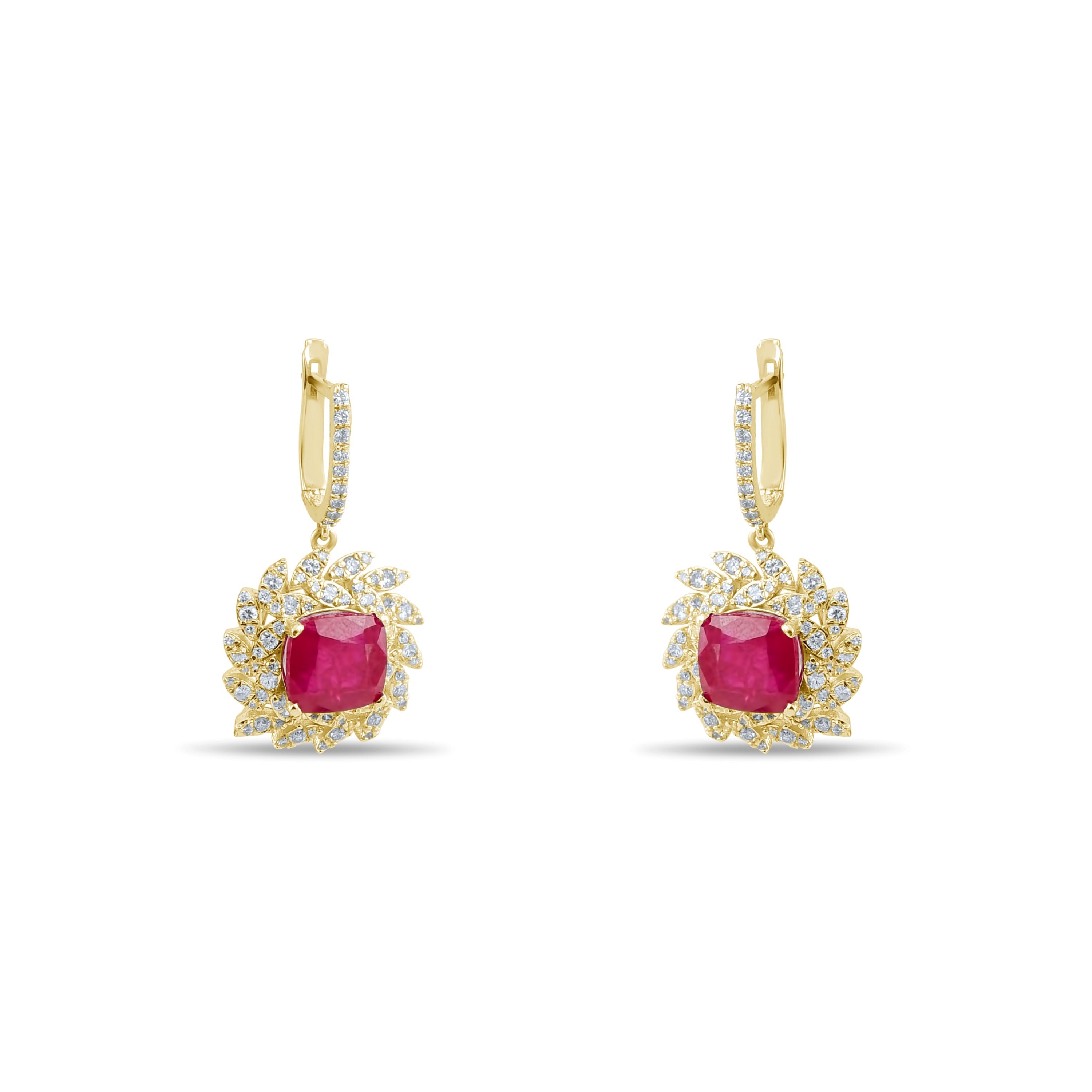 8.36 Carat Natural Diamond and Ruby Earrings – Fine Jewelry Design - Gold Stone Diamond