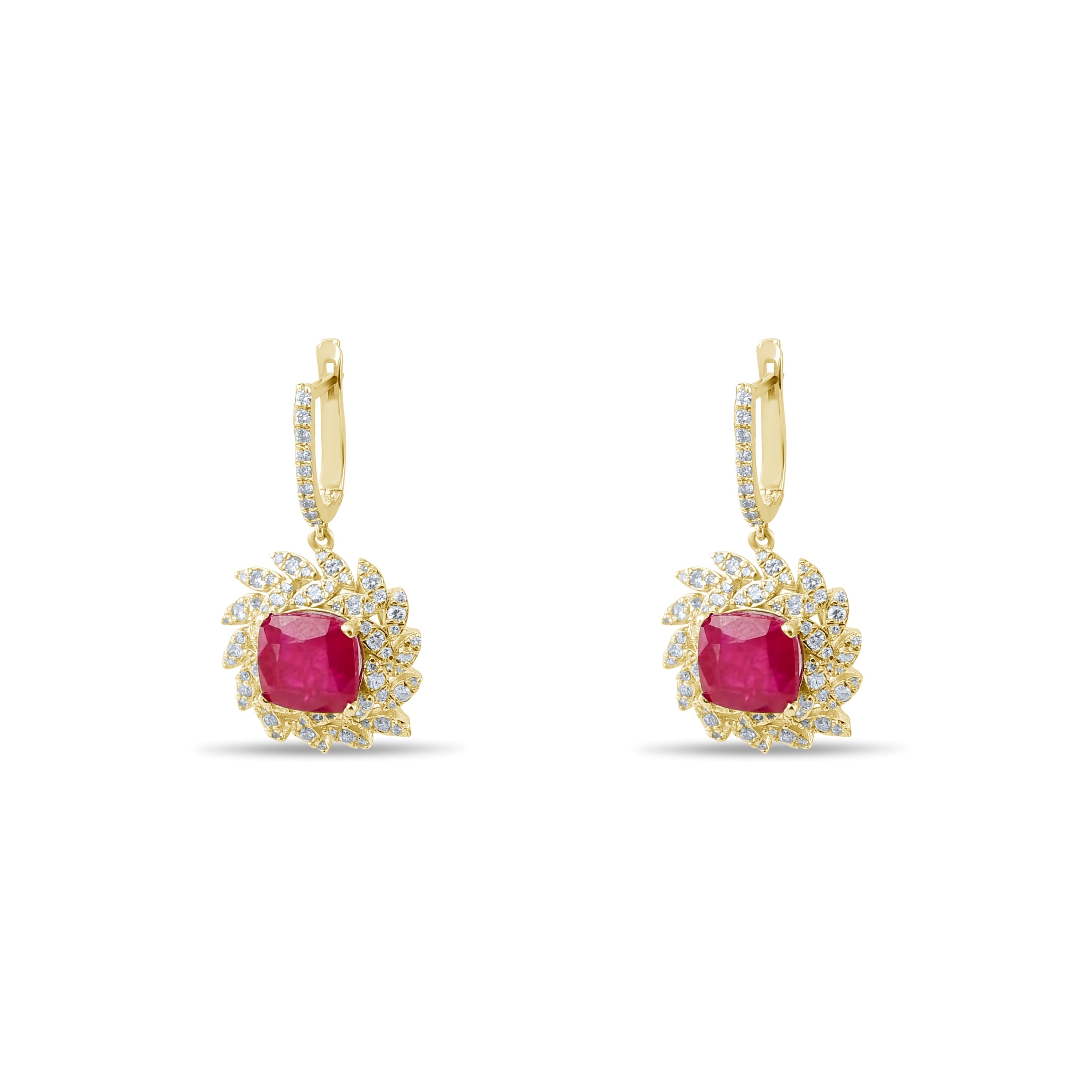 8.36 Carat Natural Diamond and Ruby Earrings – Fine Jewelry Design - Gold Stone Diamond