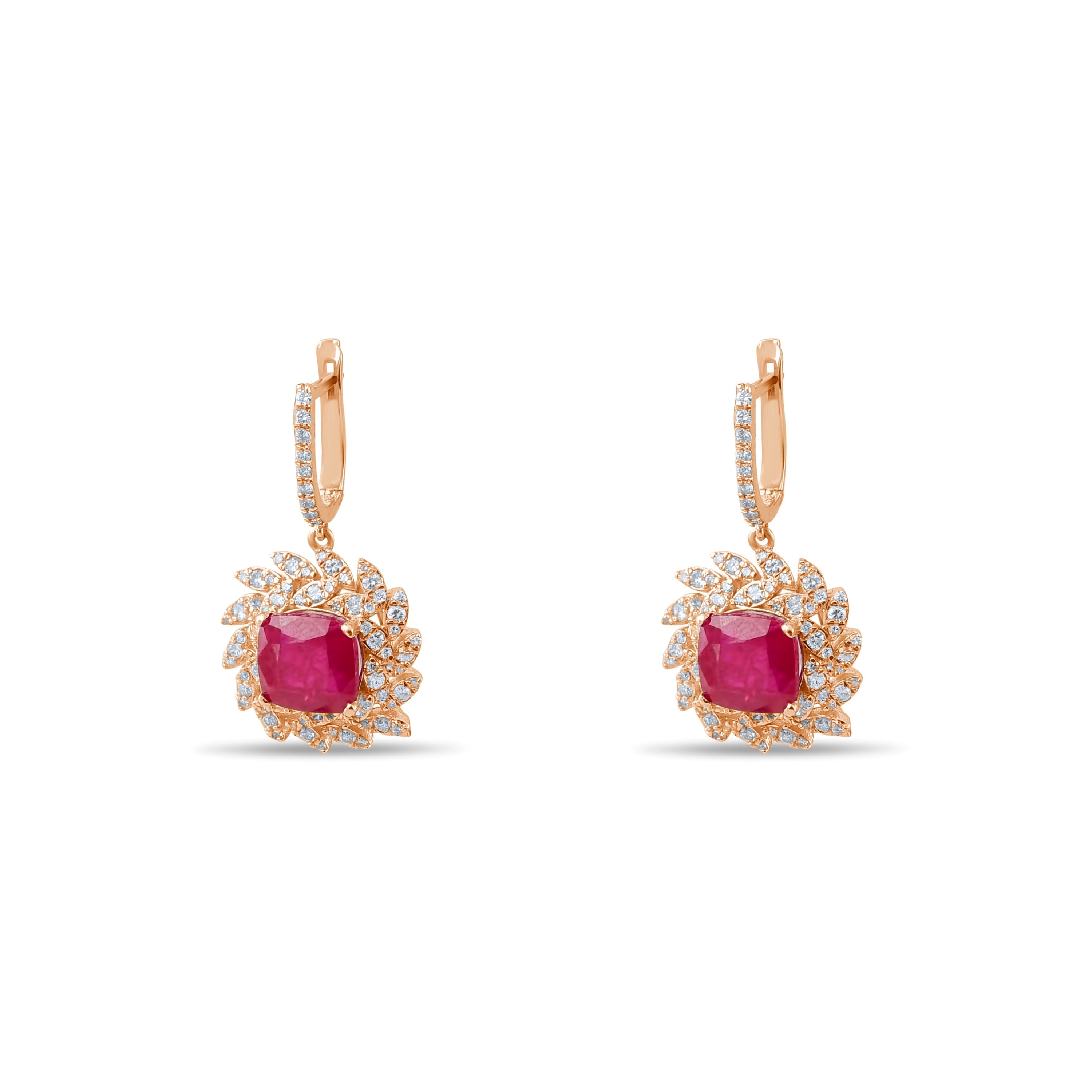 8.36 Carat Natural Diamond and Ruby Earrings – Fine Jewelry Design - Gold Stone Diamond