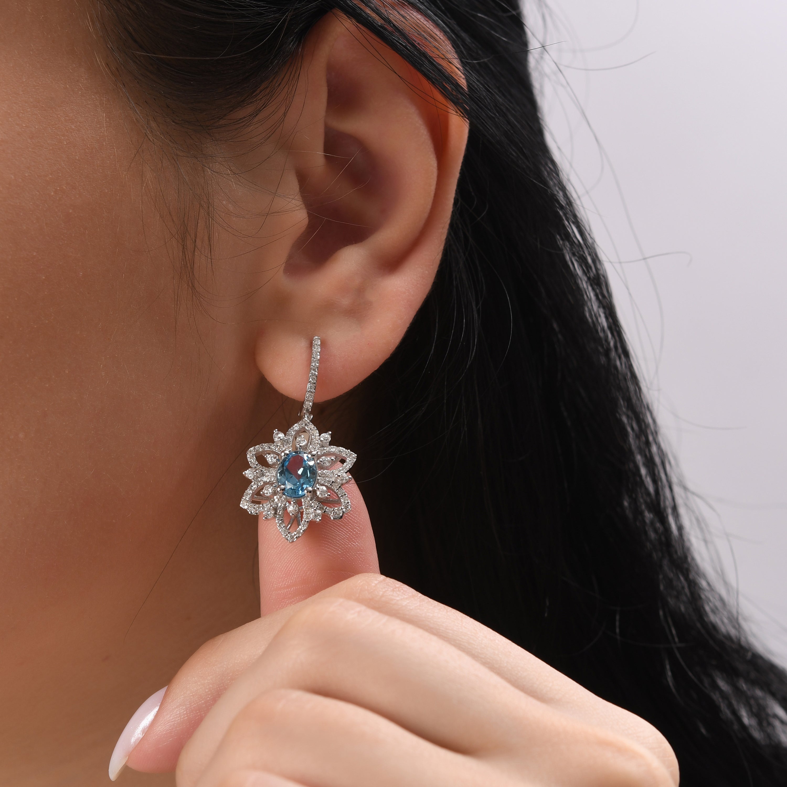 9.00 Carat Natural Diamond and Blue Topaz Earrings – Fine Jewelry Design - Gold Stone Diamond