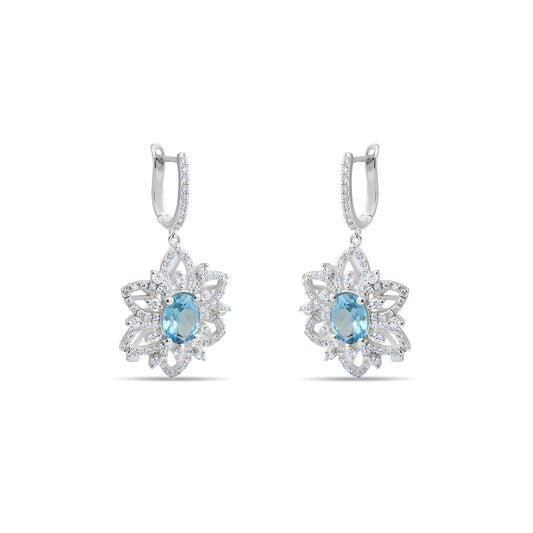 9.00 Carat Natural Diamond and Blue Topaz Earrings – Fine Jewelry Design - Gold Stone Diamond