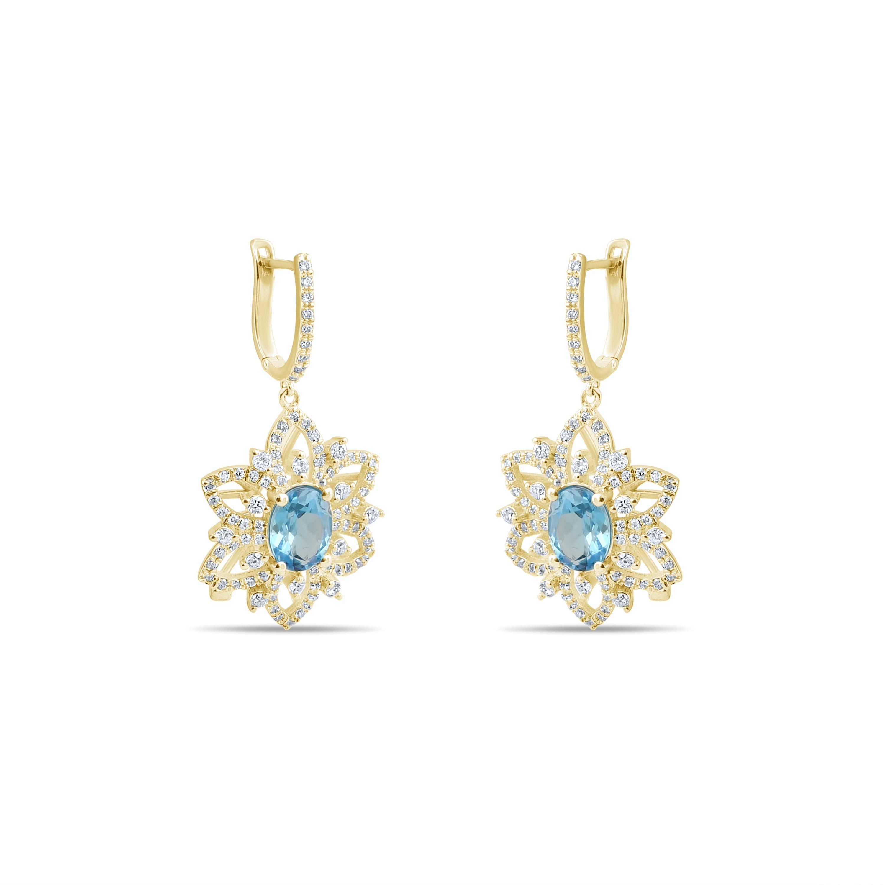 9.00 Carat Natural Diamond and Blue Topaz Earrings – Fine Jewelry Design - Gold Stone Diamond