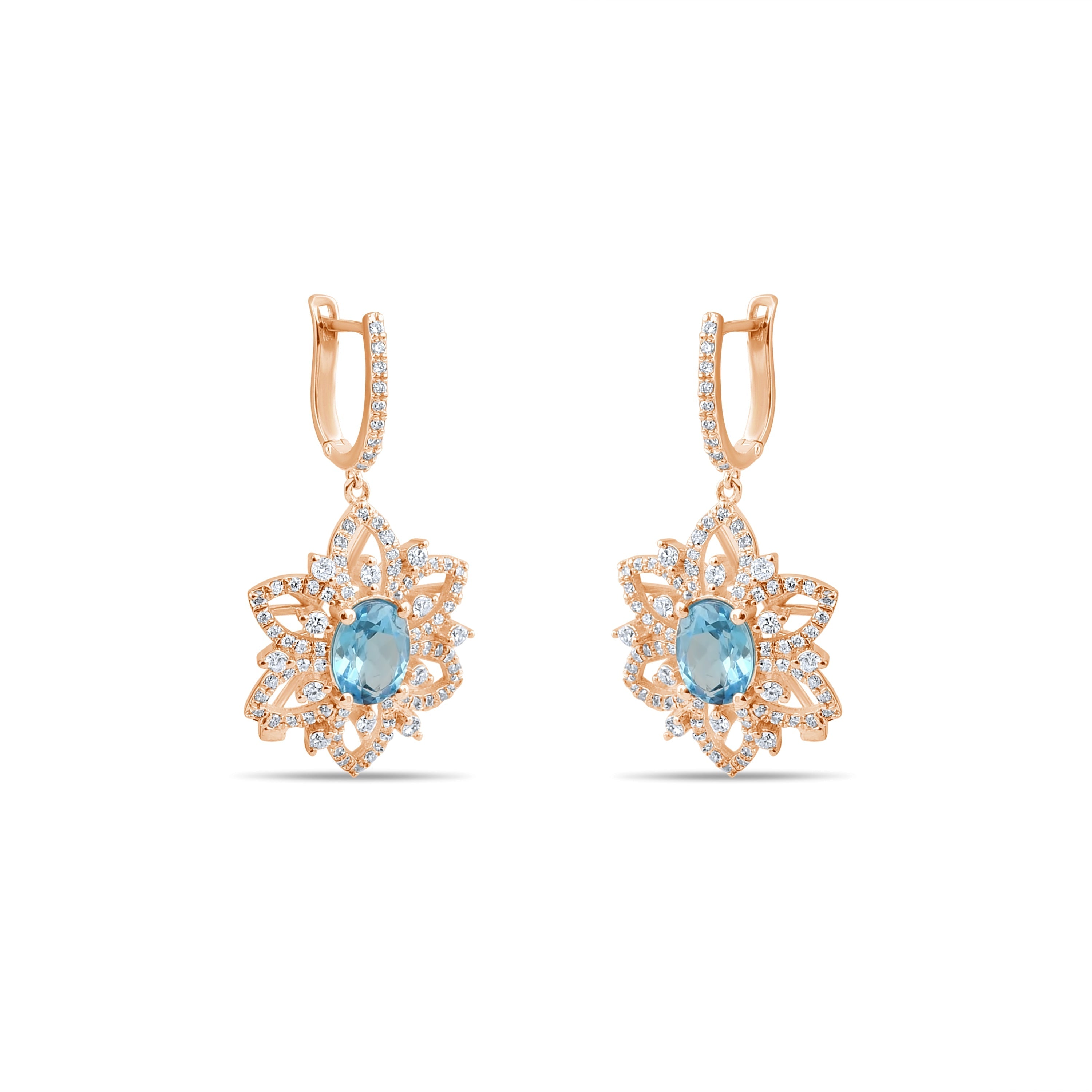 9.00 Carat Natural Diamond and Blue Topaz Earrings – Fine Jewelry Design - Gold Stone Diamond