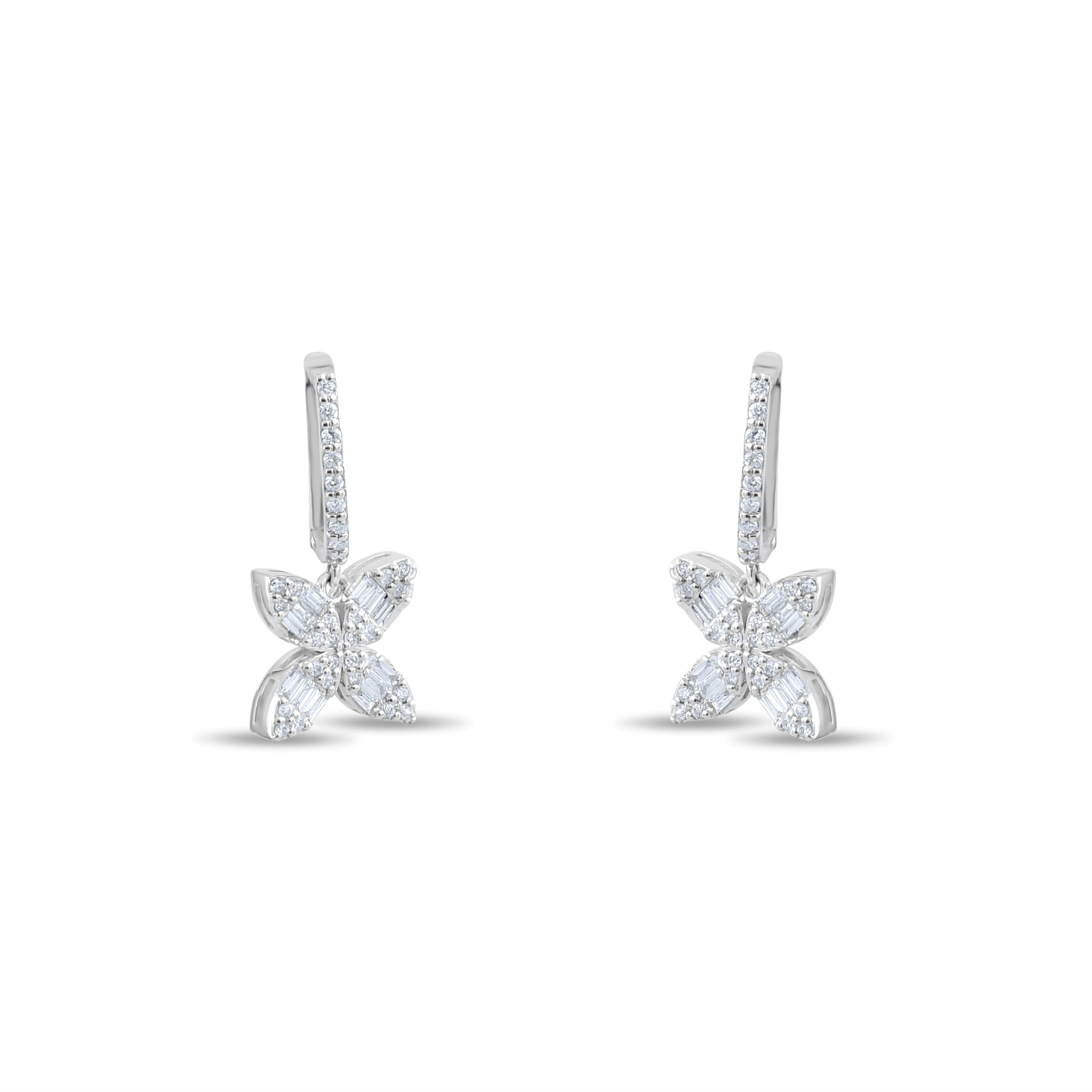 0.76 Carat Baguette Diamond Floral Earrings – Fine Jewelry Design - Gold Stone Diamond
