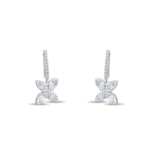 0.76 Carat Baguette Diamond Floral Earrings – Fine Jewelry Design - Gold Stone Diamond