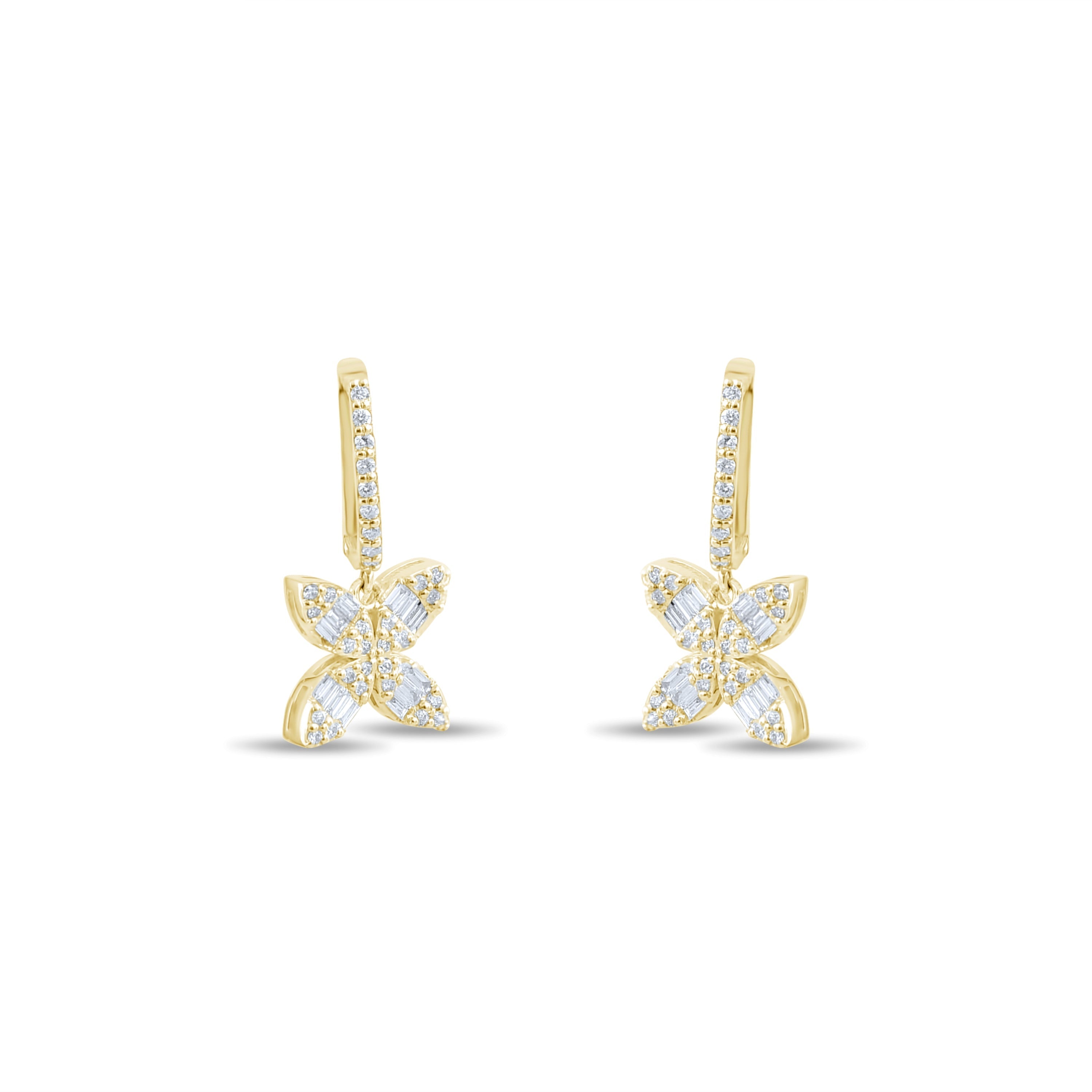 0.76 Carat Baguette Diamond Floral Earrings – Fine Jewelry Design - Gold Stone Diamond