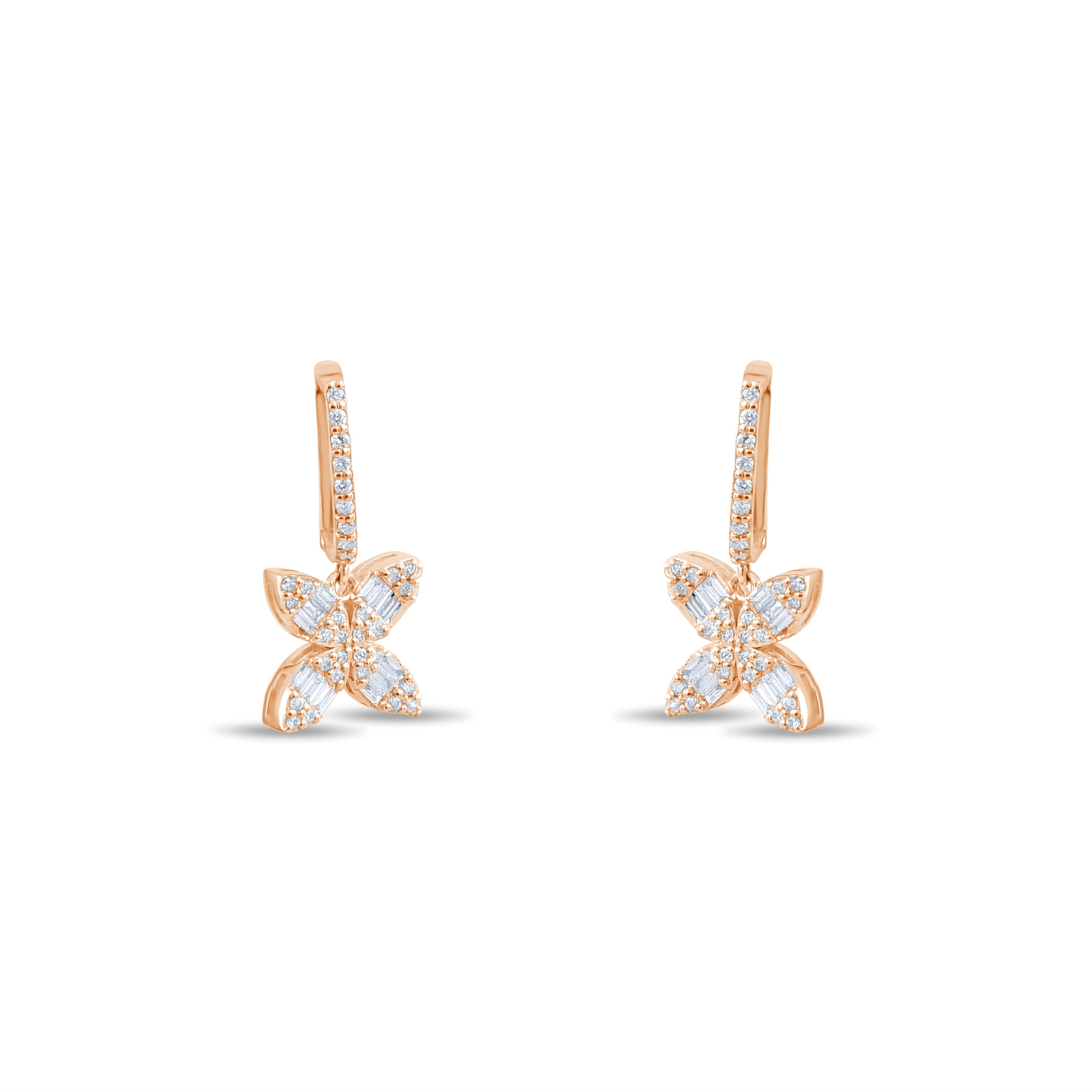 0.76 Carat Baguette Diamond Floral Earrings – Fine Jewelry Design - Gold Stone Diamond