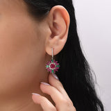 8.74 Carat Natural Diamond and Ruby Earrings – Floral Earrings - Gold Stone Diamond