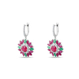 8.74 Carat Natural Diamond and Ruby Earrings – Floral Earrings - Gold Stone Diamond