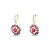 8.74 Carat Natural Diamond and Ruby Earrings – Floral Earrings - Gold Stone Diamond
