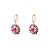 8.74 Carat Natural Diamond and Ruby Earrings – Floral Earrings - Gold Stone Diamond
