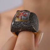 6.00 Carat Natural Black Diamond and Sapphire Starfish Design Ring - Gold Stone Diamond