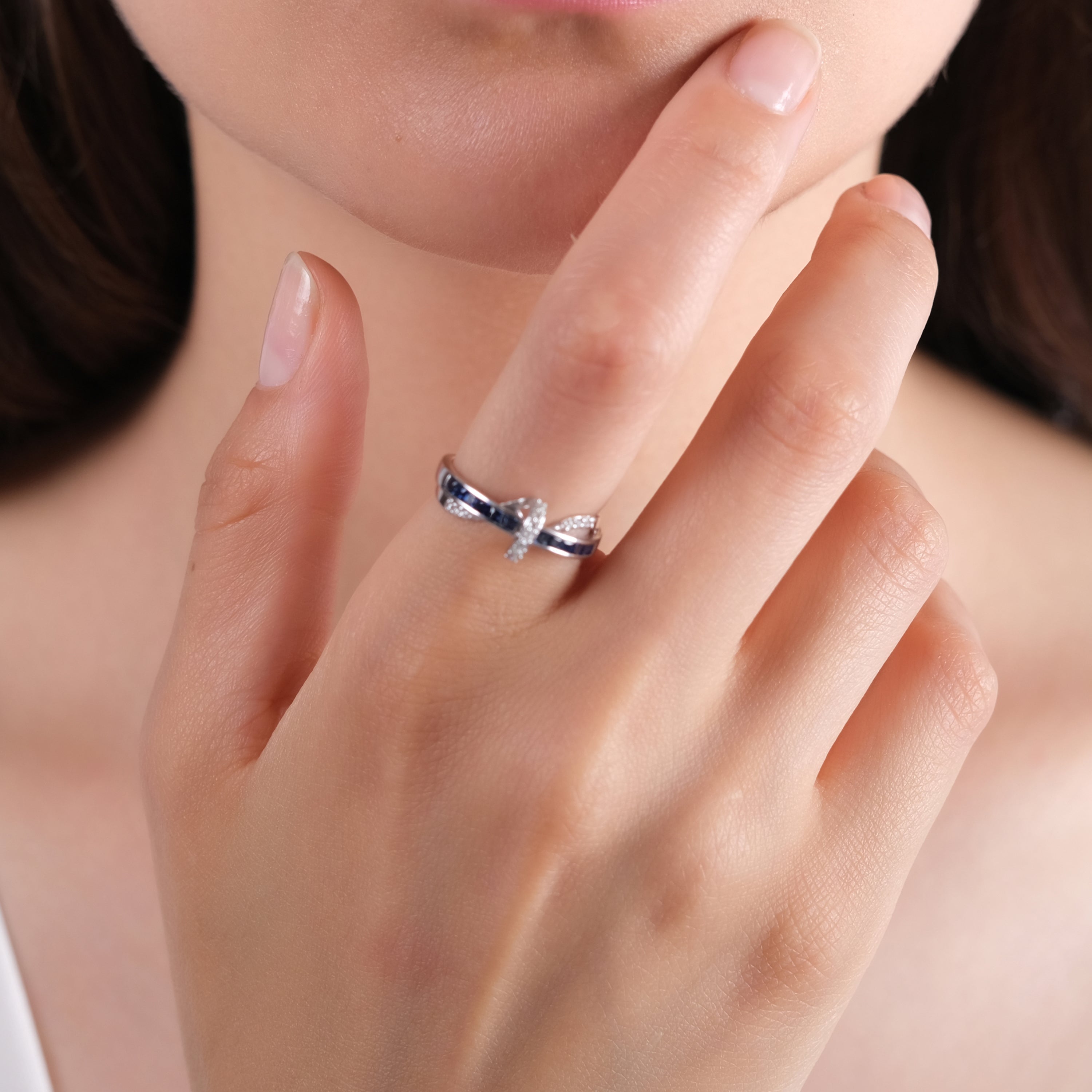 0.34 Carat Natural Diamond and Sapphire Ring – Fine Jewelry Design - Gold Stone Diamond