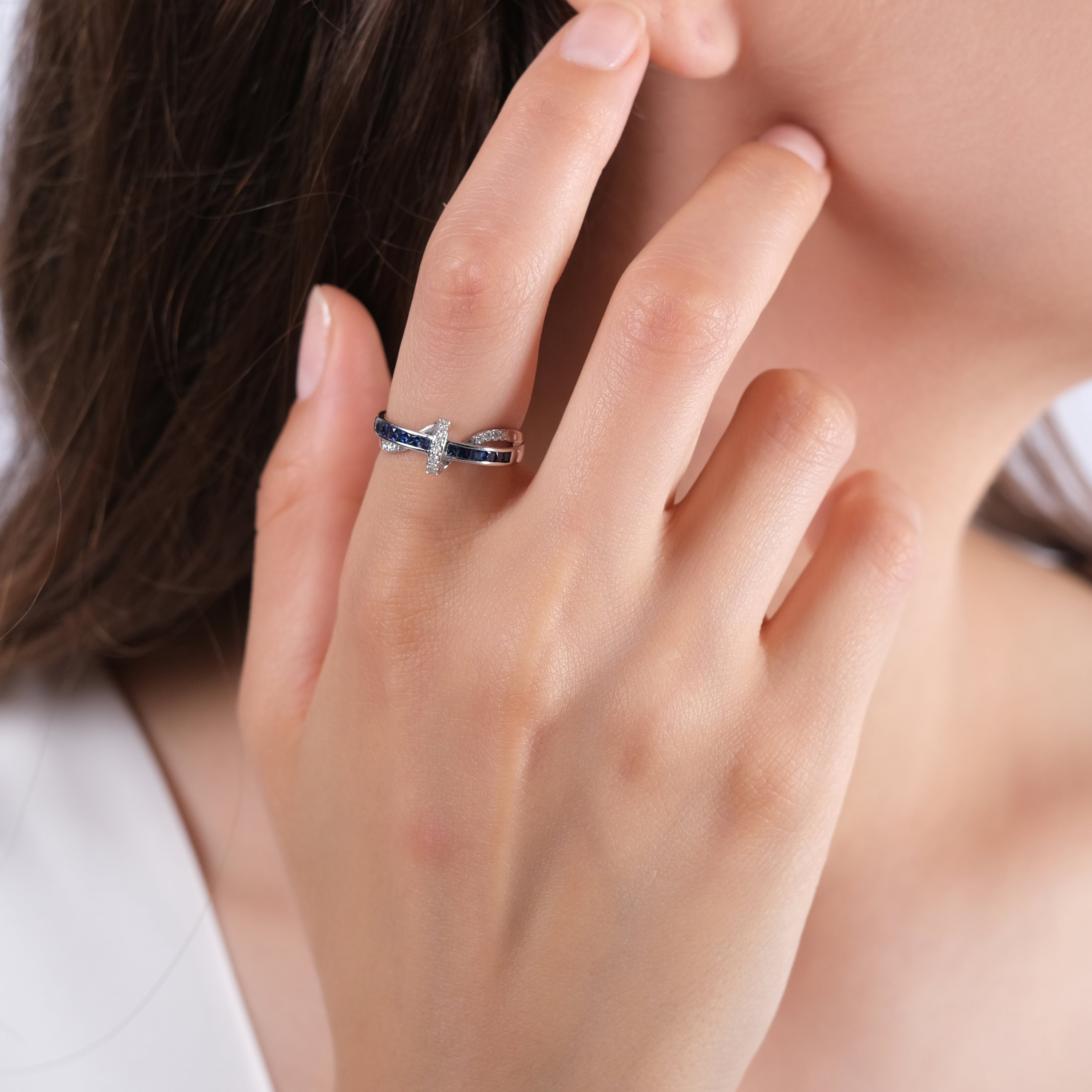 0.34 Carat Natural Diamond and Sapphire Ring – Fine Jewelry Design - Gold Stone Diamond