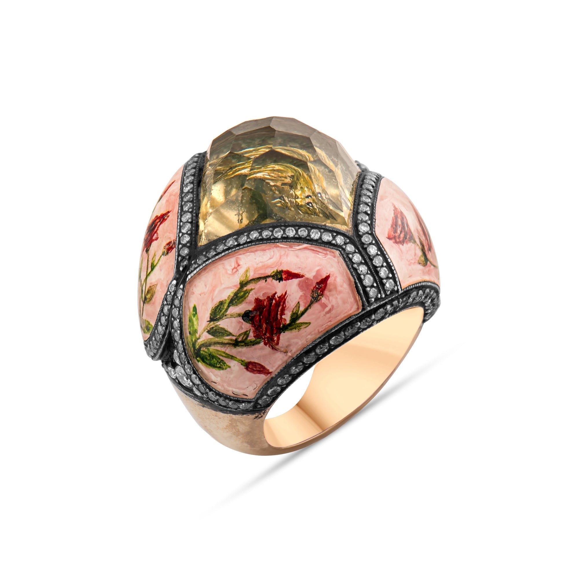 2.12 Carat Natural Diamond Floral and Bird Design Ring - Gold Stone Diamond