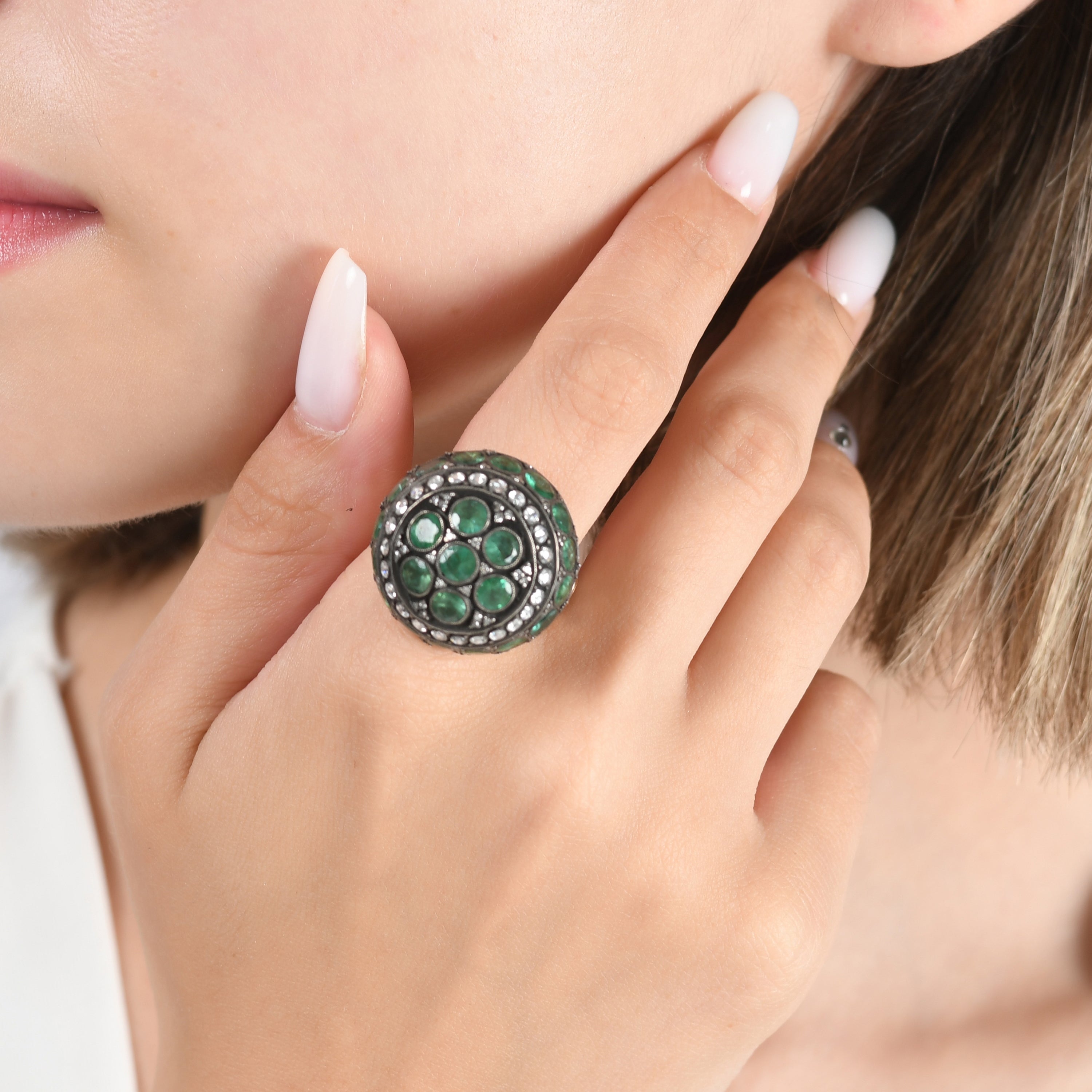 9.09 Carat Natural Diamond and Emerald Ring – Fine Jewelry Design - Gold Stone Diamond