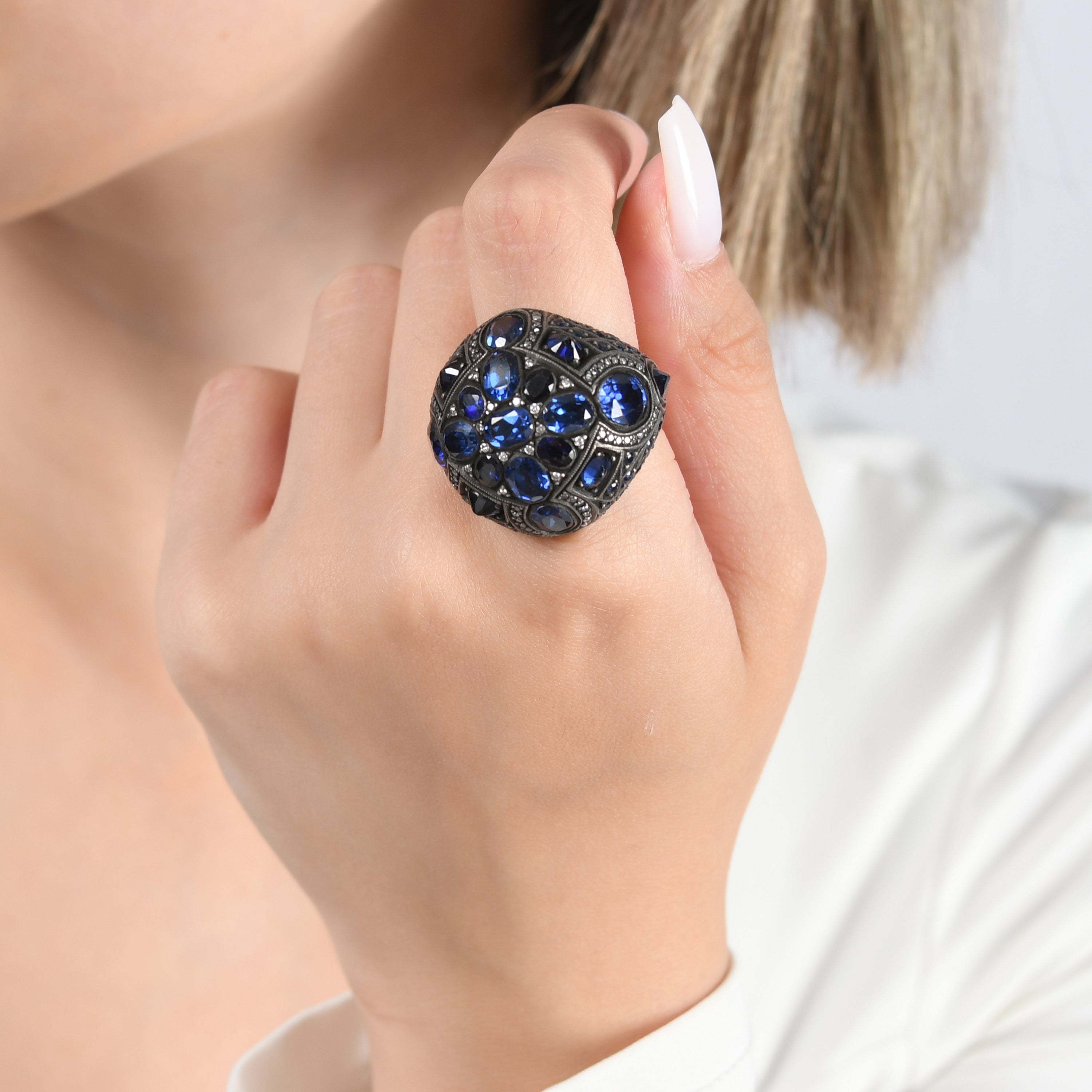 25.67 Carat Natural Diamond and Sapphire Ring – Fine Jewelry Design - Gold Stone Diamond