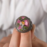 2.63 Carat Natural Diamond and Emerald Floral Design Ring - Gold Stone Diamond