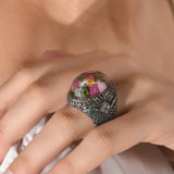 2.63 Carat Natural Diamond and Emerald Floral Design Ring - Gold Stone Diamond