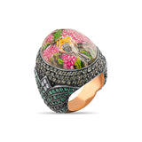 2.63 Carat Natural Diamond and Emerald Floral Design Ring - Gold Stone Diamond