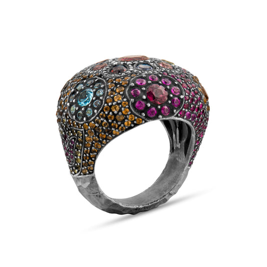 2.96 Carat Natural Diamond and Rhodolite Ring – Fine Jewelry Design - Gold Stone Diamond