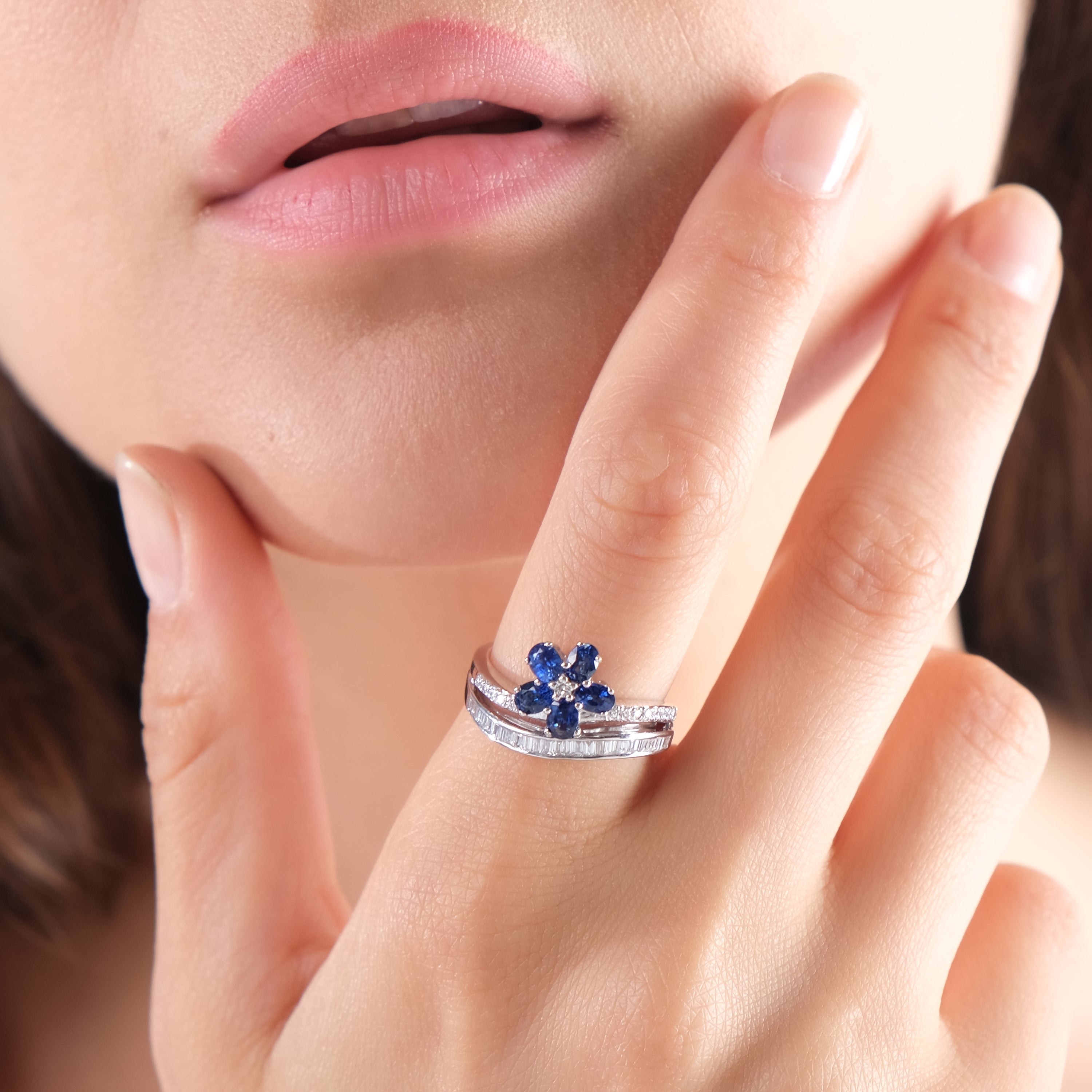 1.07 Carat Natural Diamond and Sapphire Ring – Fine Jewelry Design - Gold Stone Diamond