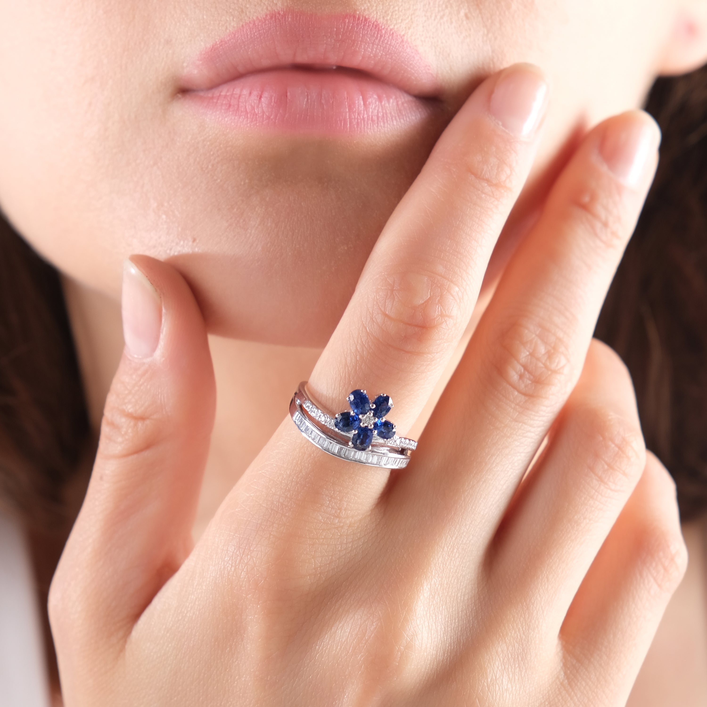 1.07 Carat Natural Diamond and Sapphire Ring – Fine Jewelry Design - Gold Stone Diamond
