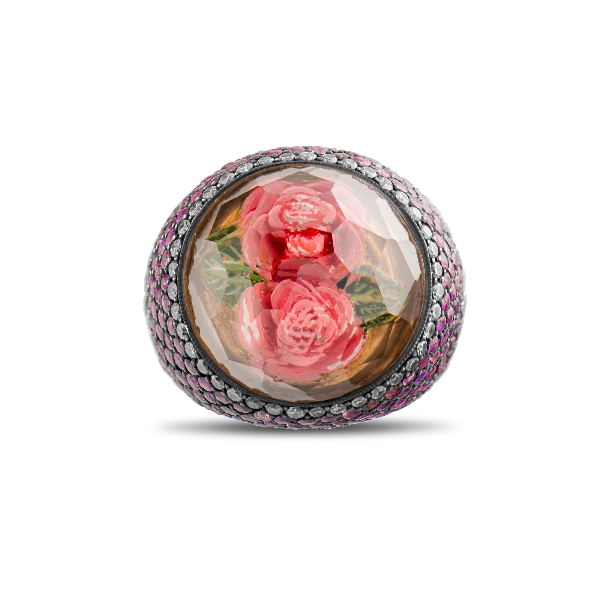 9.35 Carat Natural Diamond and Amethyst Rose Design Ring – Fine Jewelry Design - Gold Stone Diamond