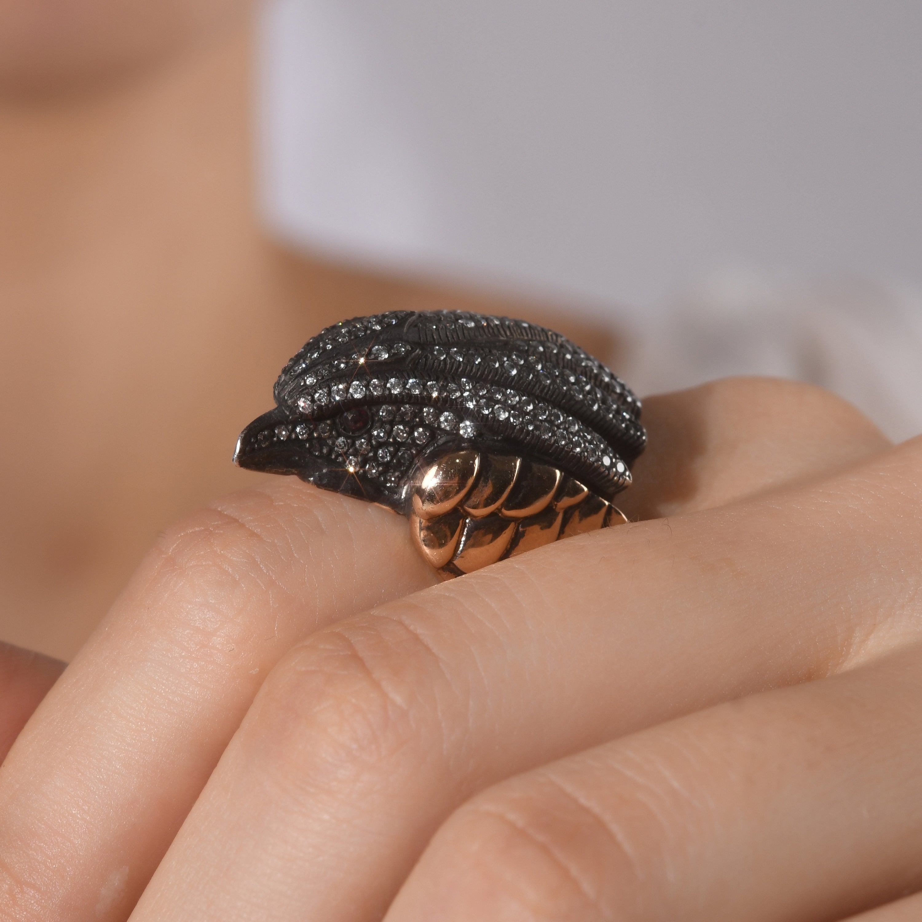 1.64 Carat Natural Diamond and Ruby Eagle Design Ring - Gold Stone Diamond