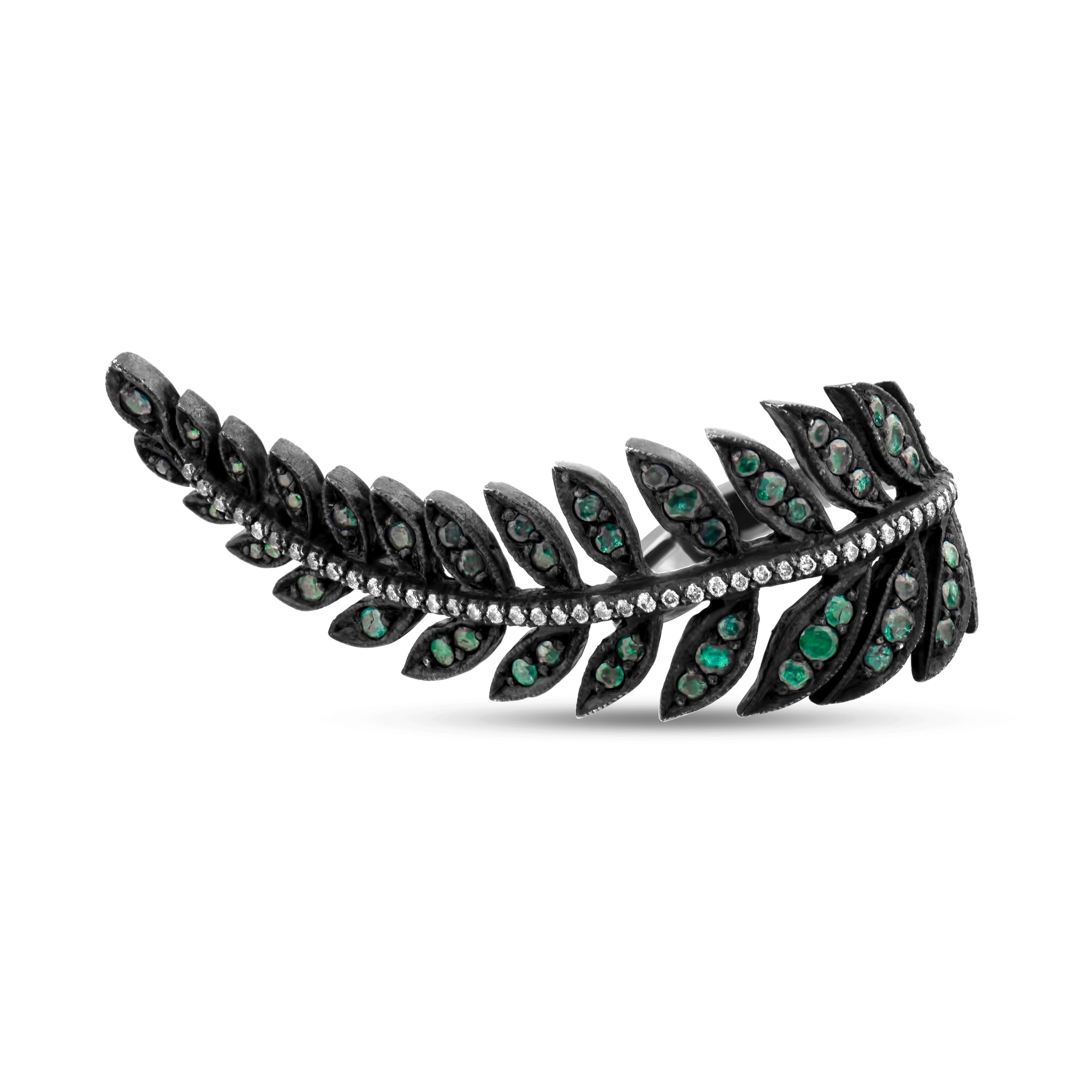 2.44 Carat Natural Diamond and Emerald Leaf Figure Ring - Gold Stone Diamond