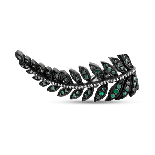 2.44 Carat Natural Diamond and Emerald Leaf Figure Ring - Gold Stone Diamond
