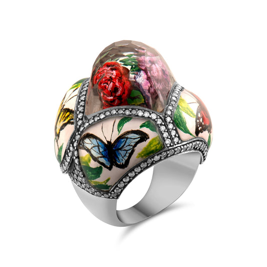 3.28 Carat Natural Diamond and Butterfly Motif Ring - Gold Stone Diamond