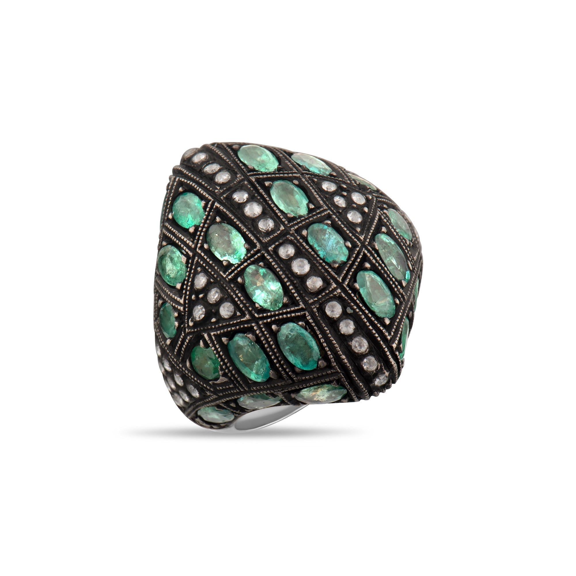 7.77 Carat Natural Diamond and Emerald Ring – Fine Jewelry Design - Gold Stone Diamond
