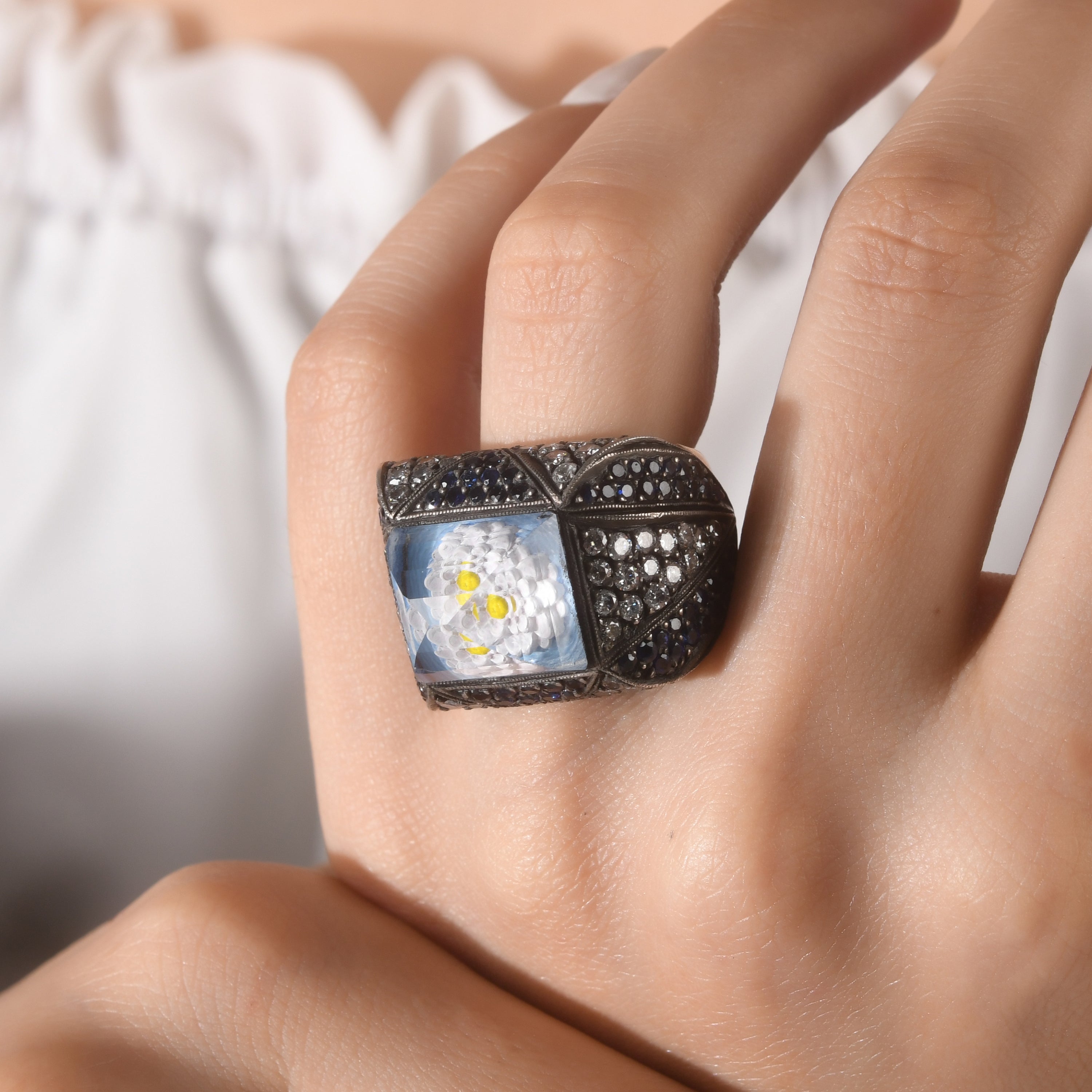 4.73 Carat Natural Diamond and Sapphire Floral Design Ring – Fine Jewelry Design - Gold Stone Diamond