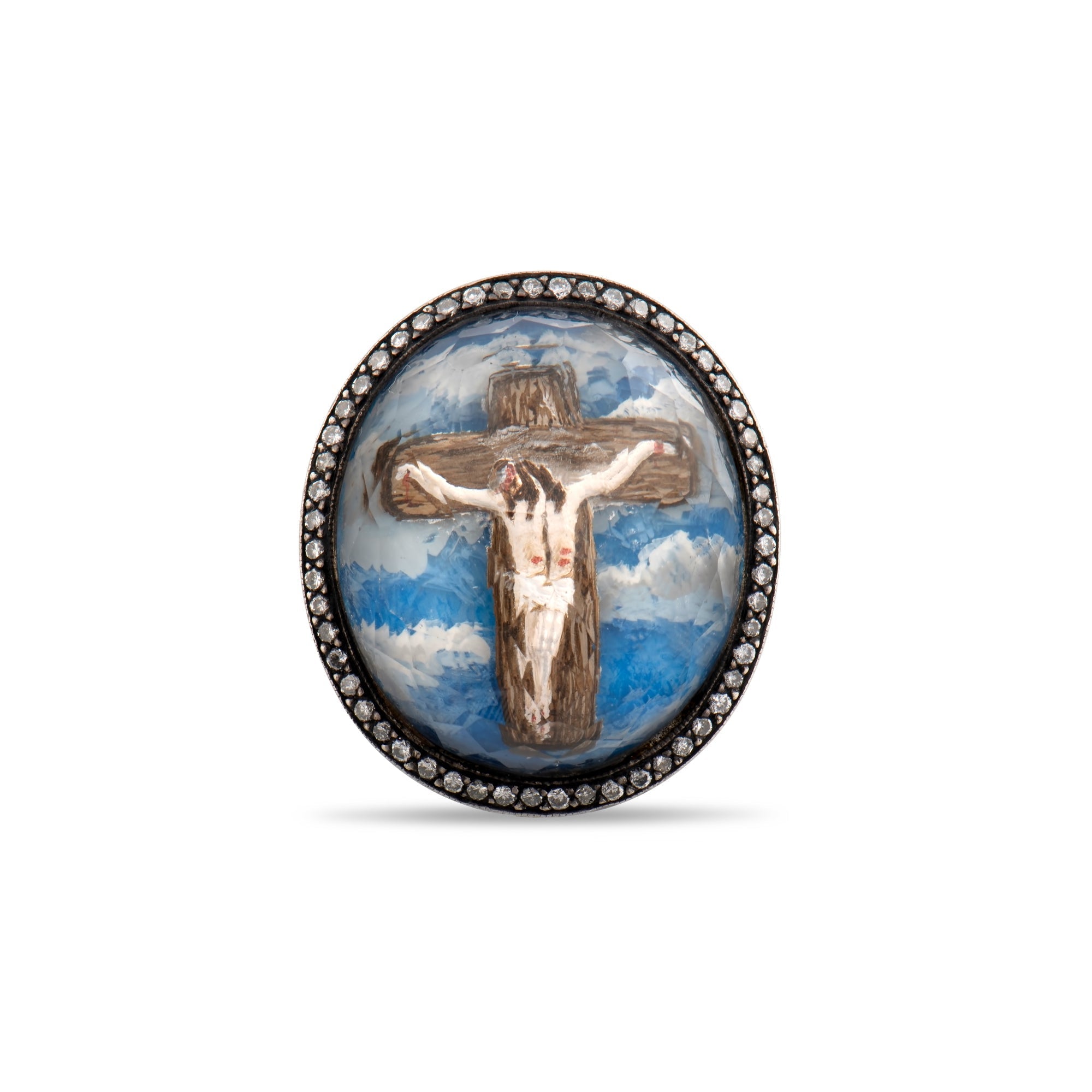 2.23 Carat Natural Diamond Jesus Christ Design Ring - Gold Stone Diamond