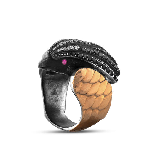 1.62 Carat Natural Diamond and Ruby Eagle Design Ring - Gold Stone Diamond