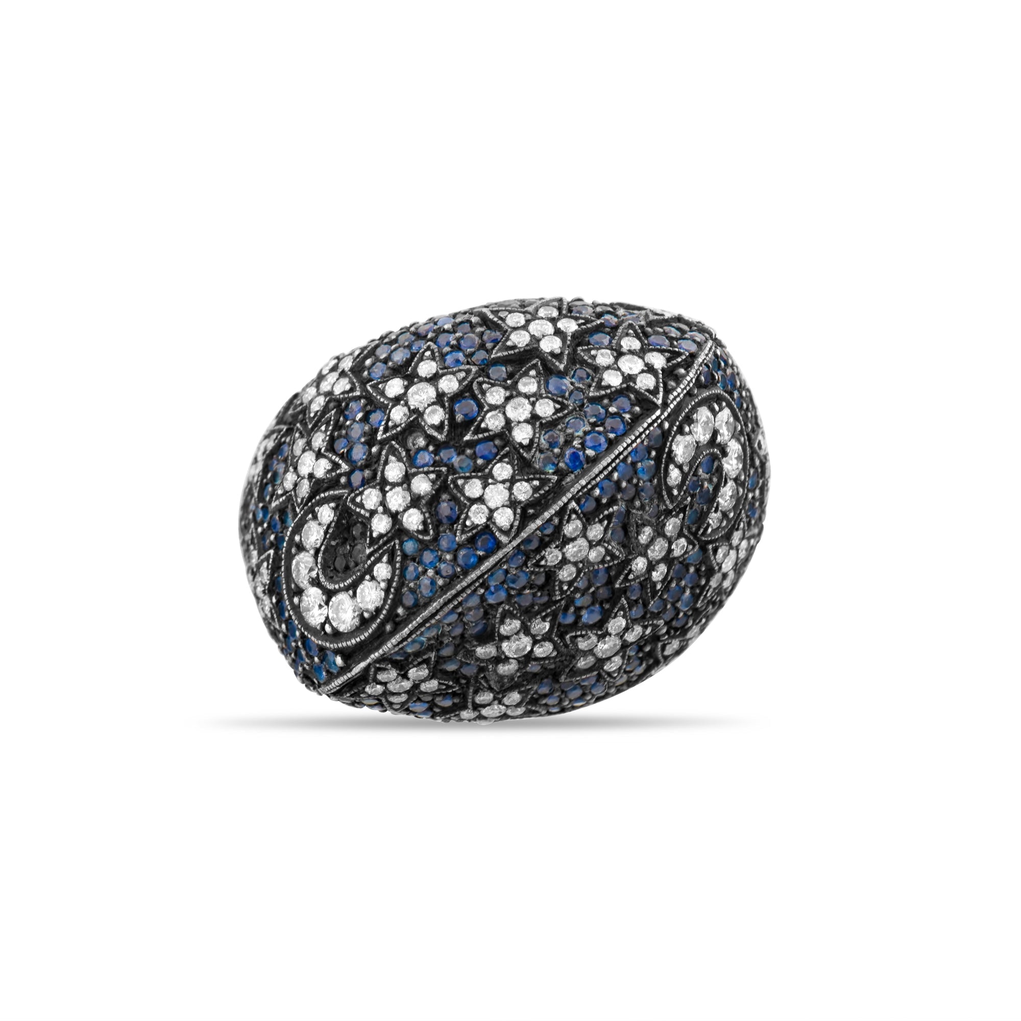 4.80 Carat Natural Diamond and Sapphire Ring - Star Design Luxury Ring - Gold Stone Diamond