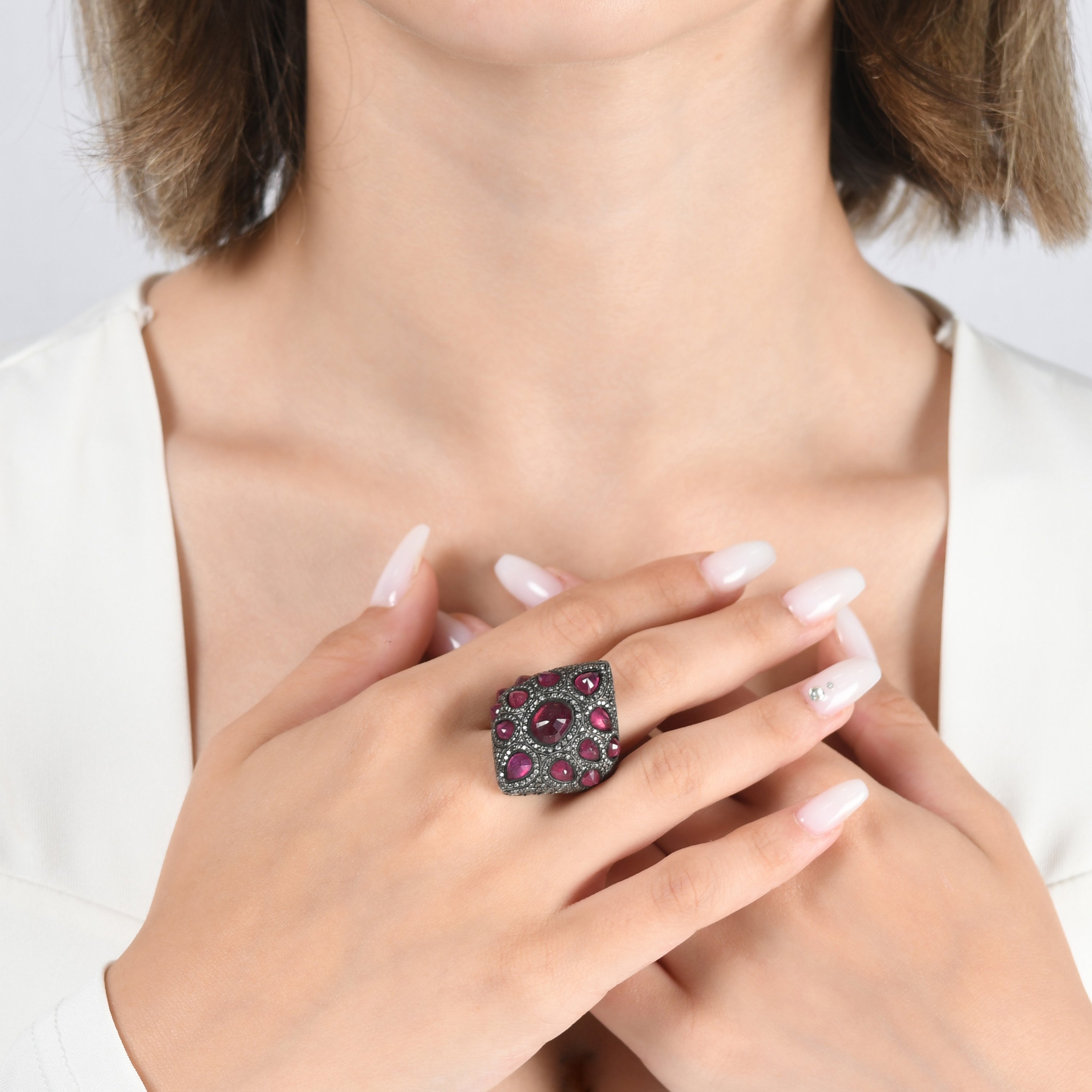 8.40 Carat Natural Diamond and Ruby Ring – Fine Jewelry Design - Gold Stone Diamond