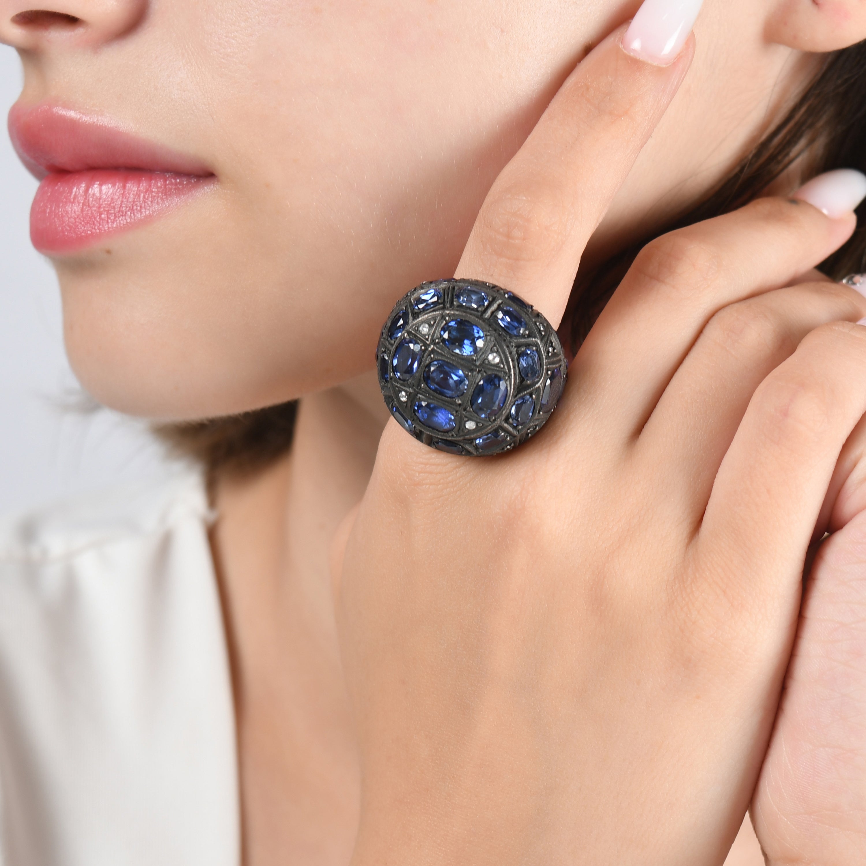 7.10 Carat Natural Diamond and Sapphire Ring – Fine Jewelry Design - Gold Stone Diamond