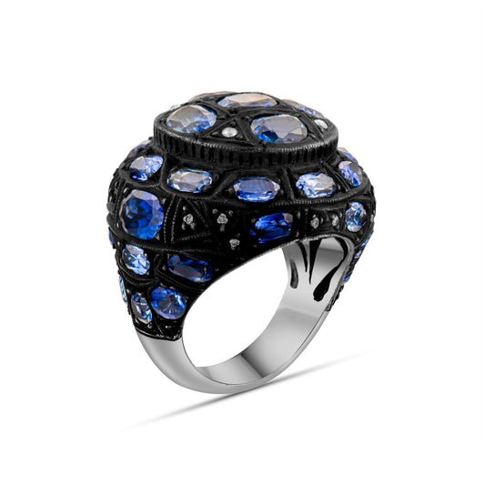 7.10 Carat Natural Diamond and Sapphire Ring – Fine Jewelry Design - Gold Stone Diamond