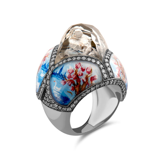 2.20 Carat Natural Diamond Swan and Floral Design Ring – Fine Jewelry Design - Gold Stone Diamond