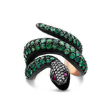 3.00 Carat Natural Diamond and Emerald Snake Design Luxury Ring - Gold Stone Diamond